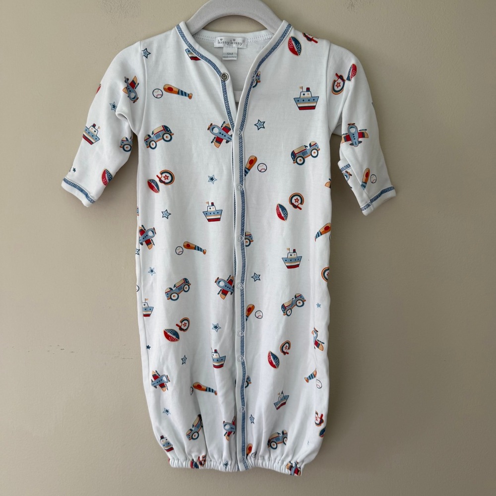 Kissy Kissy Baby Boy Gown Converter Pima Cotton Airplane Boat Car Print SM 0-3M